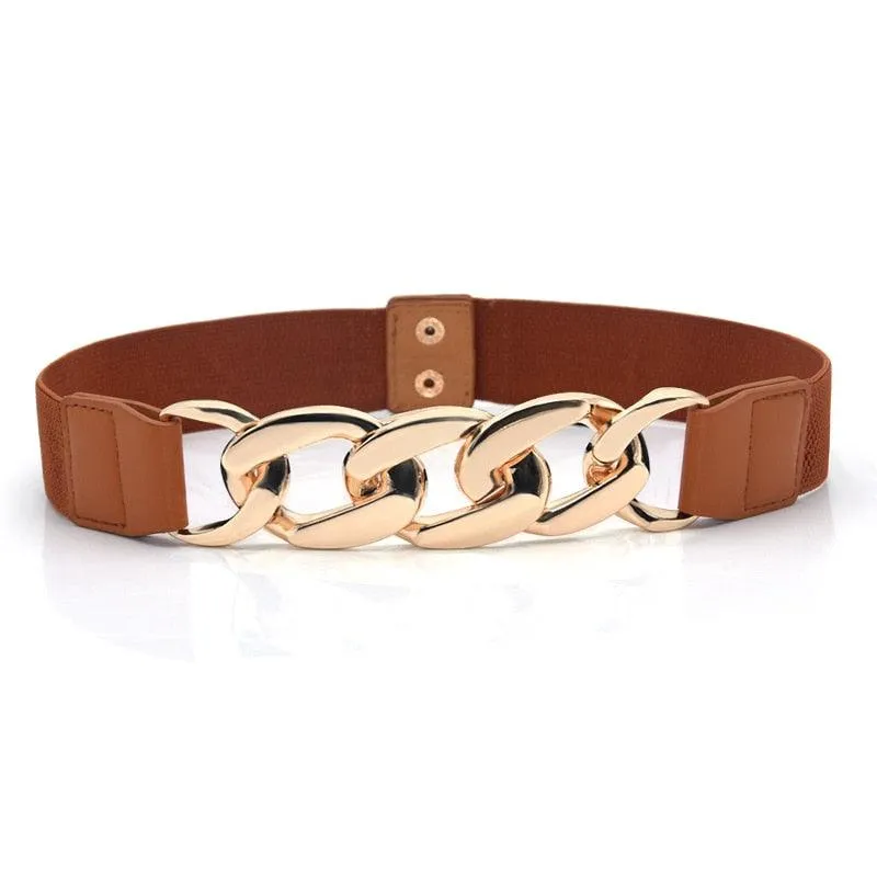 Elastic Wide Metal Chain Buckle Belt