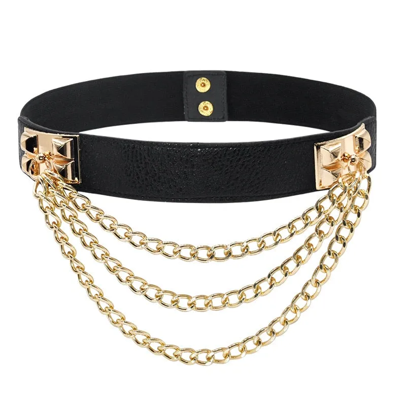 Elastic Wide Metal Chain Buckle Belt