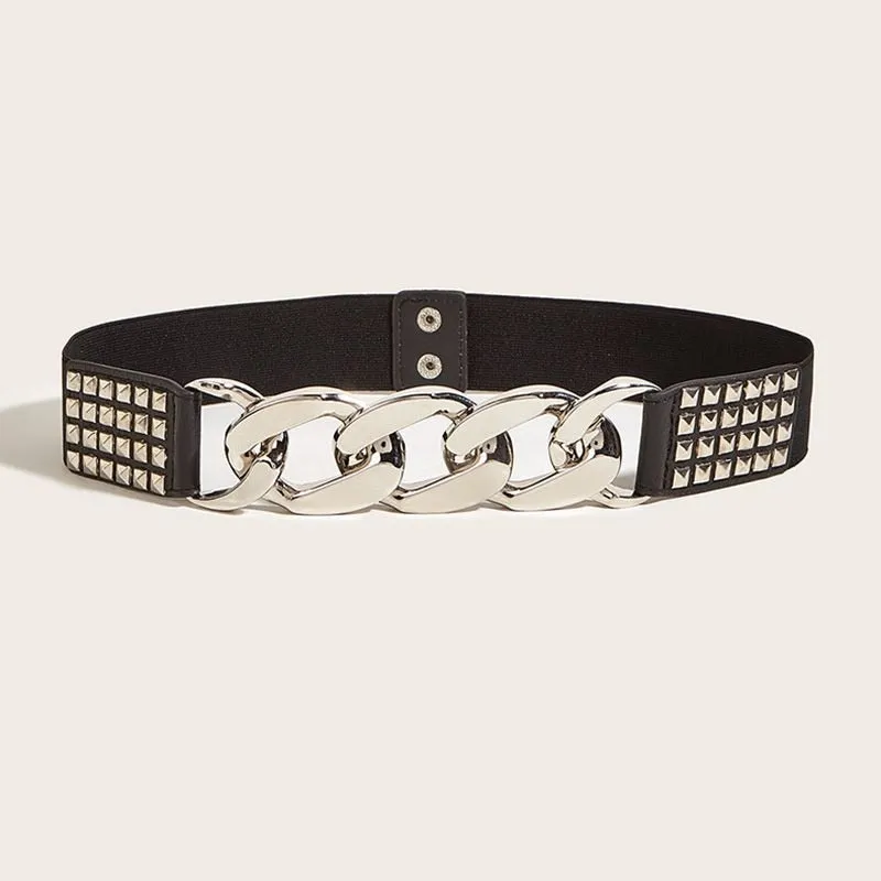 Elastic Wide Metal Chain Buckle Belt