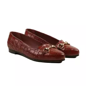 Everett - Ladies Oxblood Printed Crocodile Calf Leather Loafer