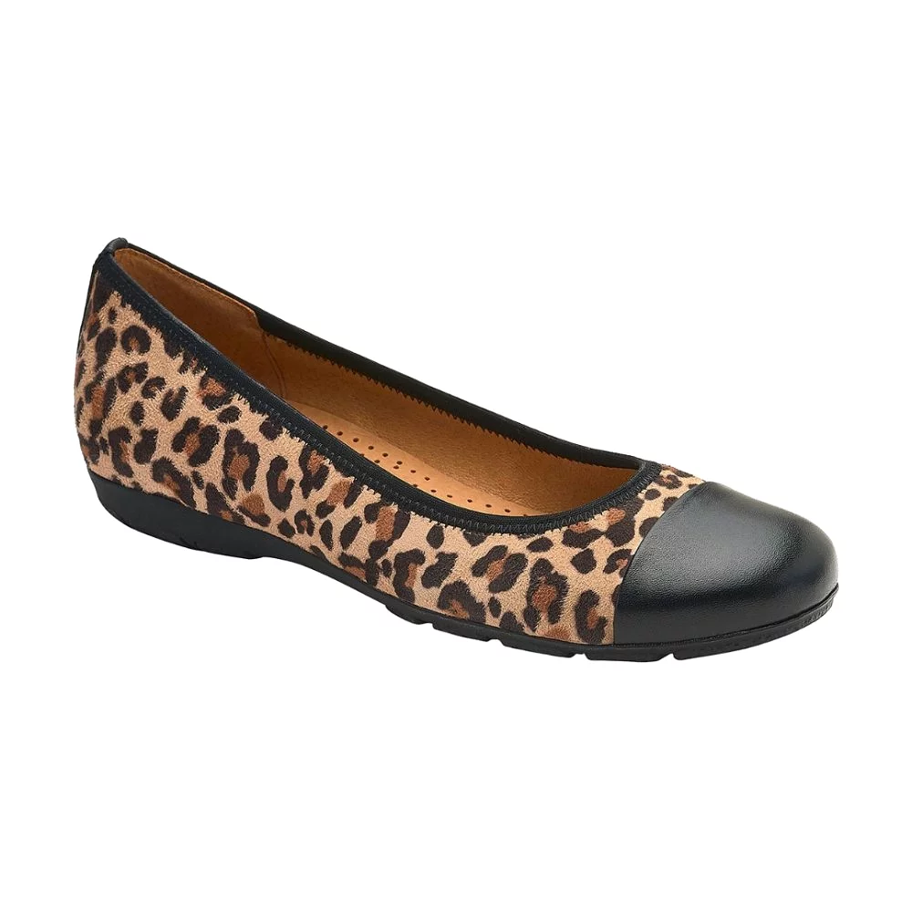 Gabor Women's 34.161.42 Cap Toe Ballerina Flat - Natural/Black Leopard Print