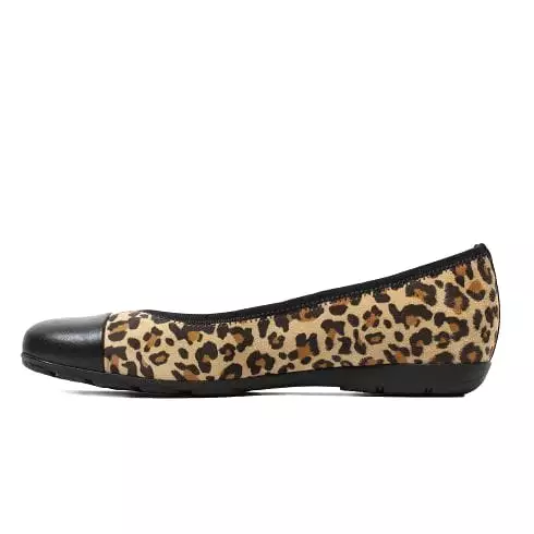 Gabor Women's 34.161.42 Cap Toe Ballerina Flat - Natural/Black Leopard Print