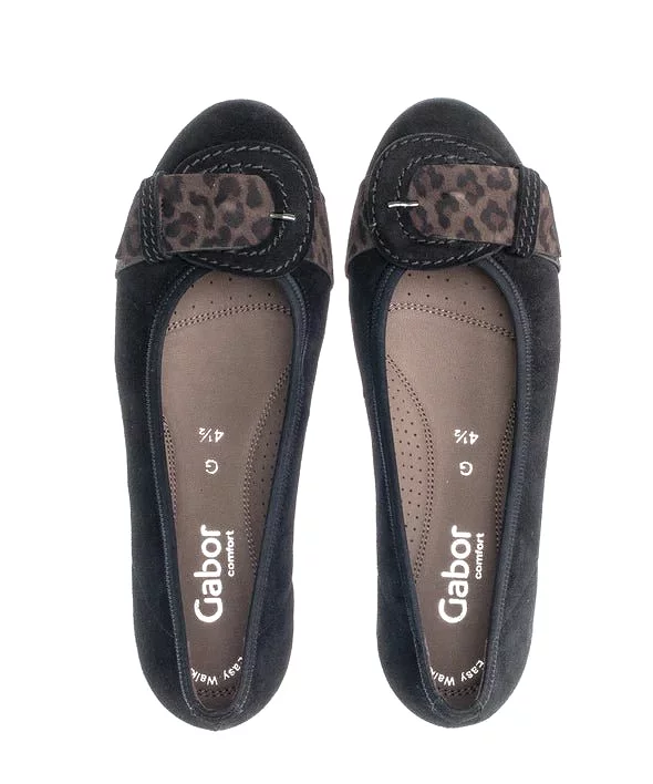 Gabor Women's 52.626.67 Buckle Ballet Flat - Black w/Mini Leopard