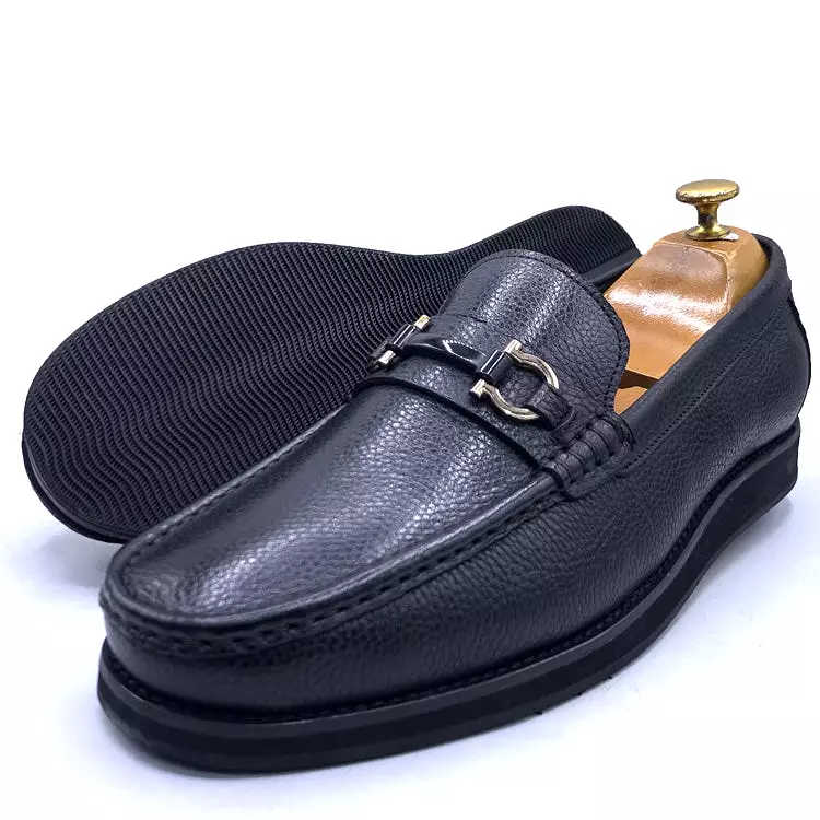 GB textured penny loafers for men | Black