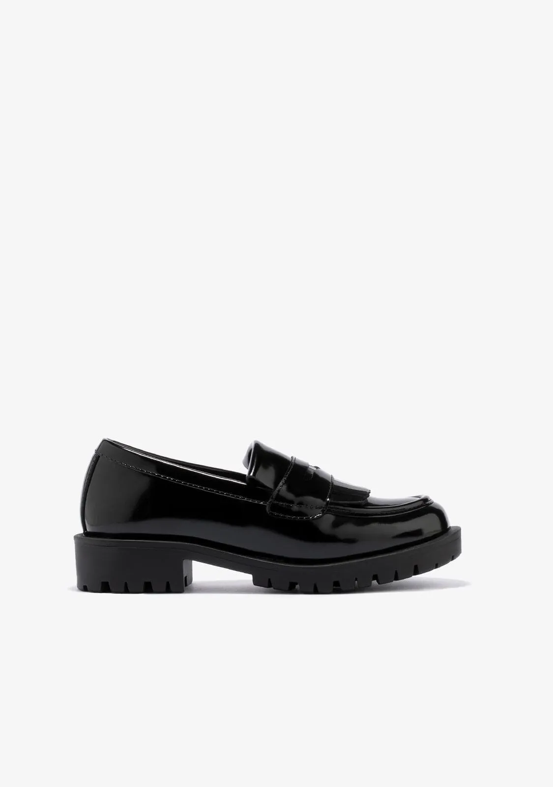 Girl's Black Straps Loafers B&W