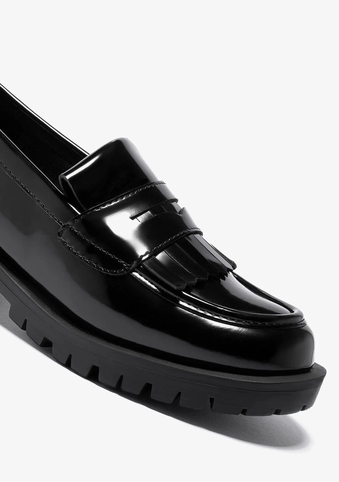 Girl's Black Straps Loafers B&W