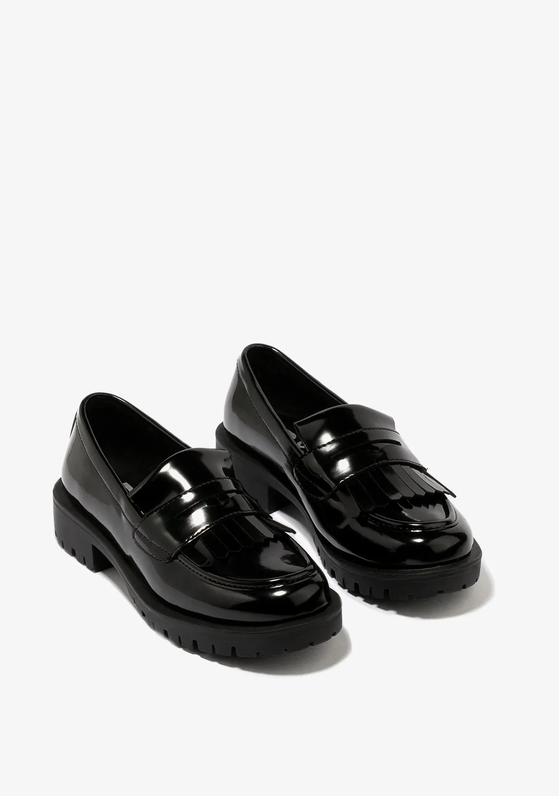 Girl's Black Straps Loafers B&W