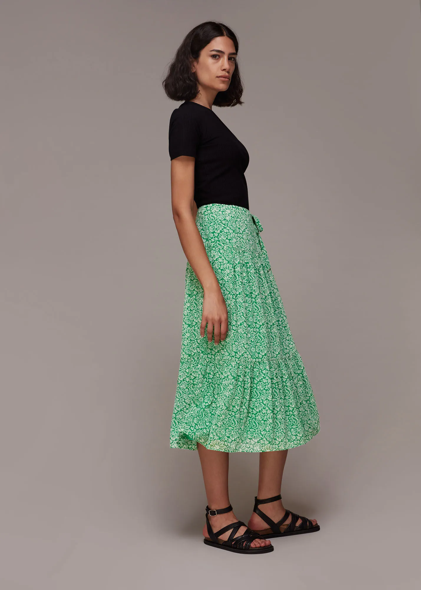 Green Indo Floral Wrap Skirt