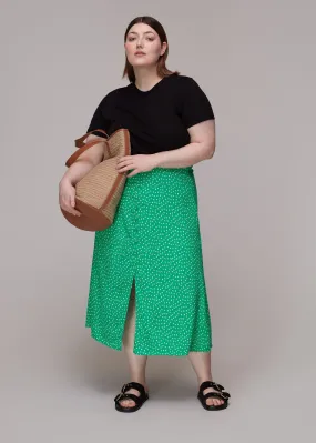 Green Spot Print Button Skirt