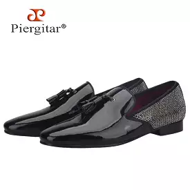 Handmade Black Loafers Classic Stitching Rhinestone Men Flats