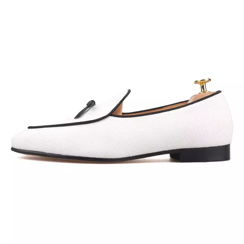 Handmade Two Colors Cotton Canvas Men Loafers