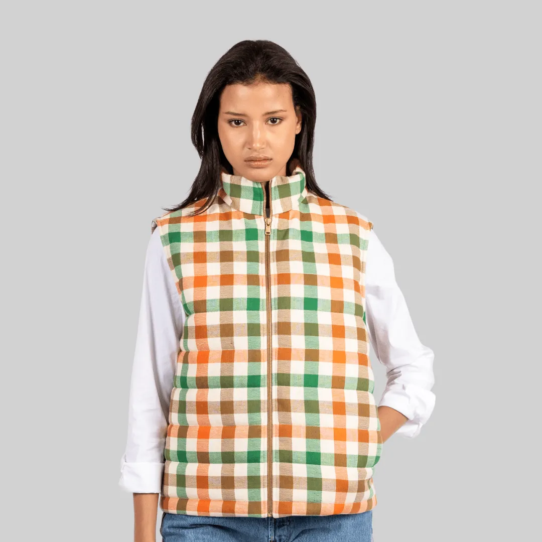 Handwoven Plaid Puffer Vest