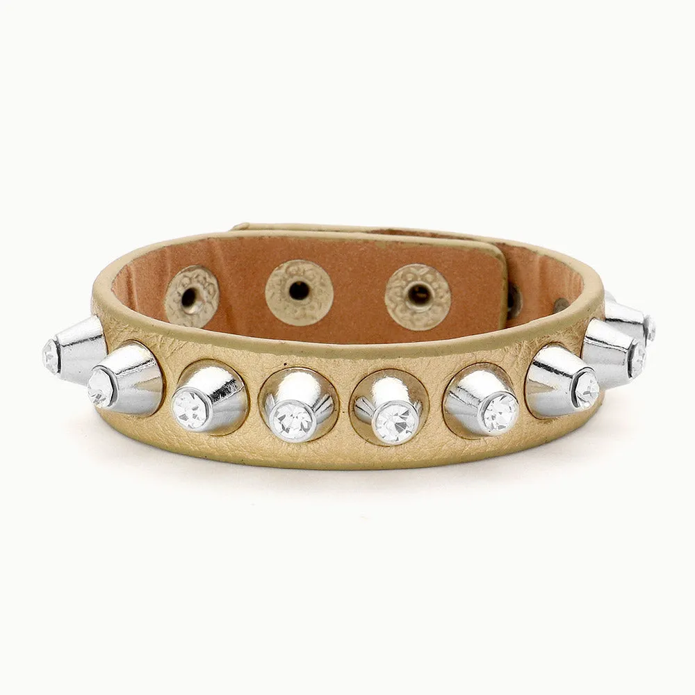 iLLASPARKZ Crystal Stud Leather Band Bracelet