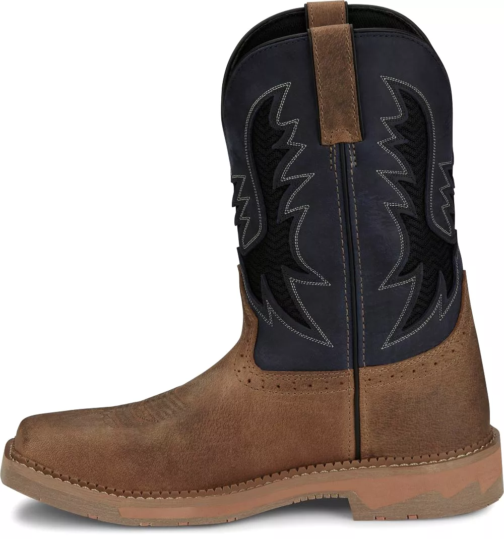 'Justin' Men's 11 Stampede Bolt Western Square Toe - Peanut Tan / Navy