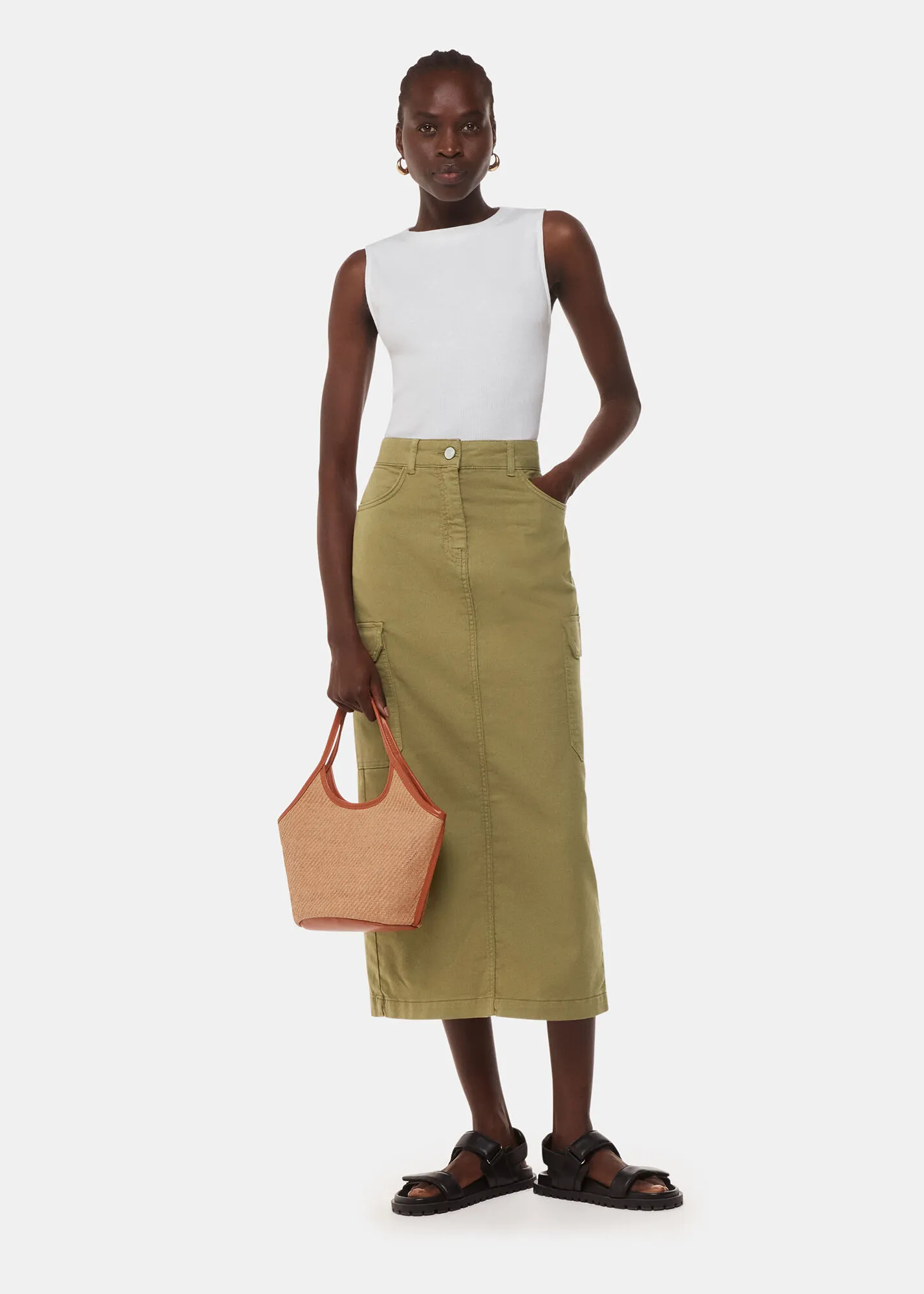 Khaki Tessa Cargo Midi Skirt