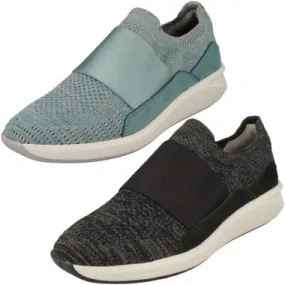 Ladies Clarks Elasticated Strap Detailed Trainers - Un Rio Knit