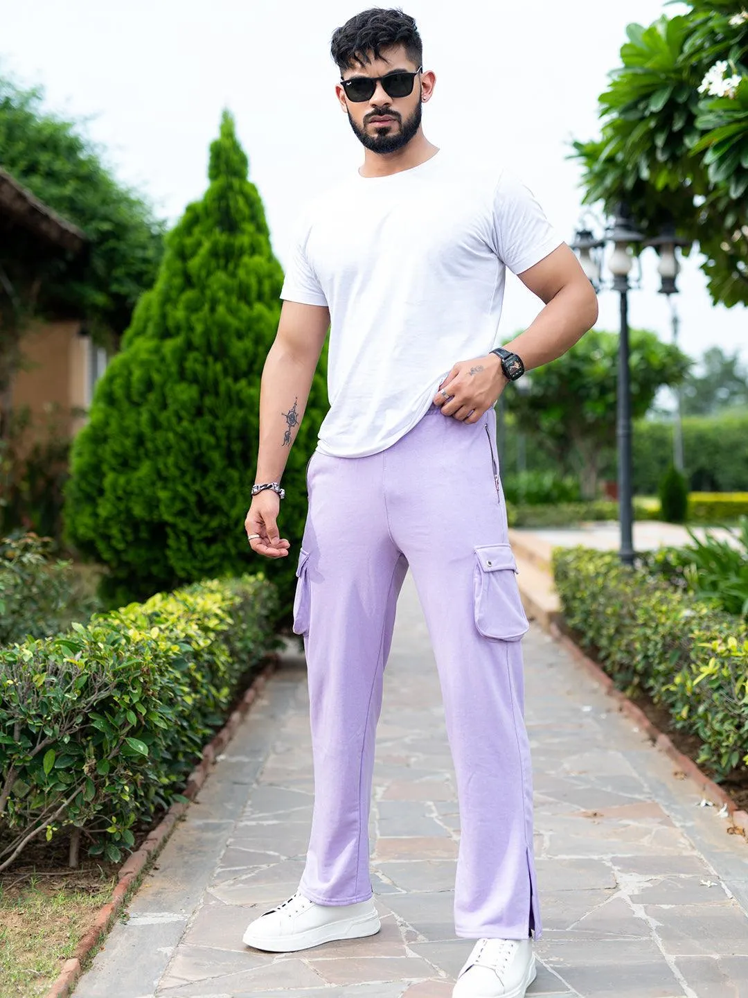 Lavender Boot Cut Straight Cargo Joggers