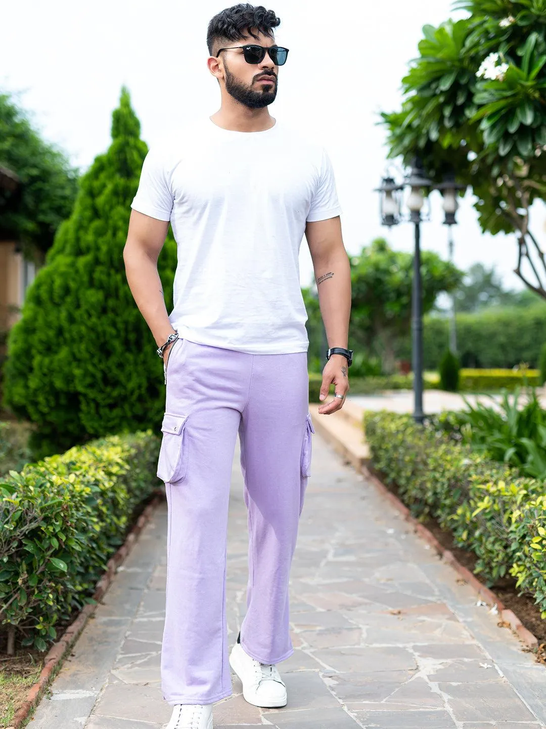 Lavender Boot Cut Straight Cargo Joggers