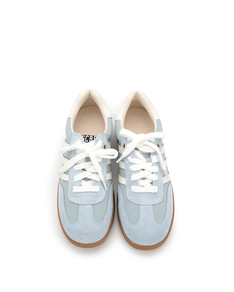 Light Blue Suede Leather Flat Sneakers