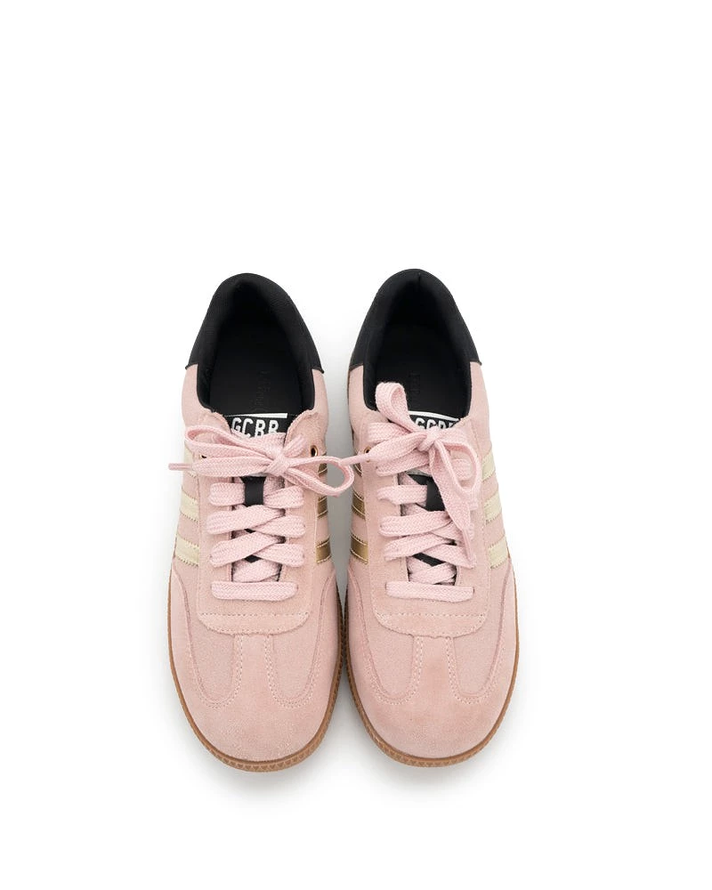 Light Pink Suede Leather Flat Sneakers