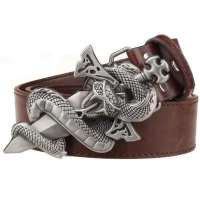 Long Knife Retro Sword Totem Pattern Western Style Buckle Metal Belt for Men