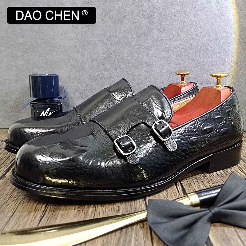 LUXURY BRAND MEN SHOES FASHION DESIGNER MAN LOAFERS SHOE DOUBLE MONK SHOES CROCODILE PRINTS LEATHER CASUAL SHOES FOR MEN