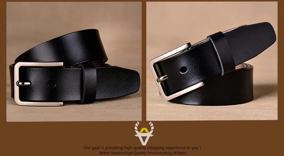 Luxury Female Second Layer Cow Skin Black Leather Strap Pin Buckle Belt on Clearance