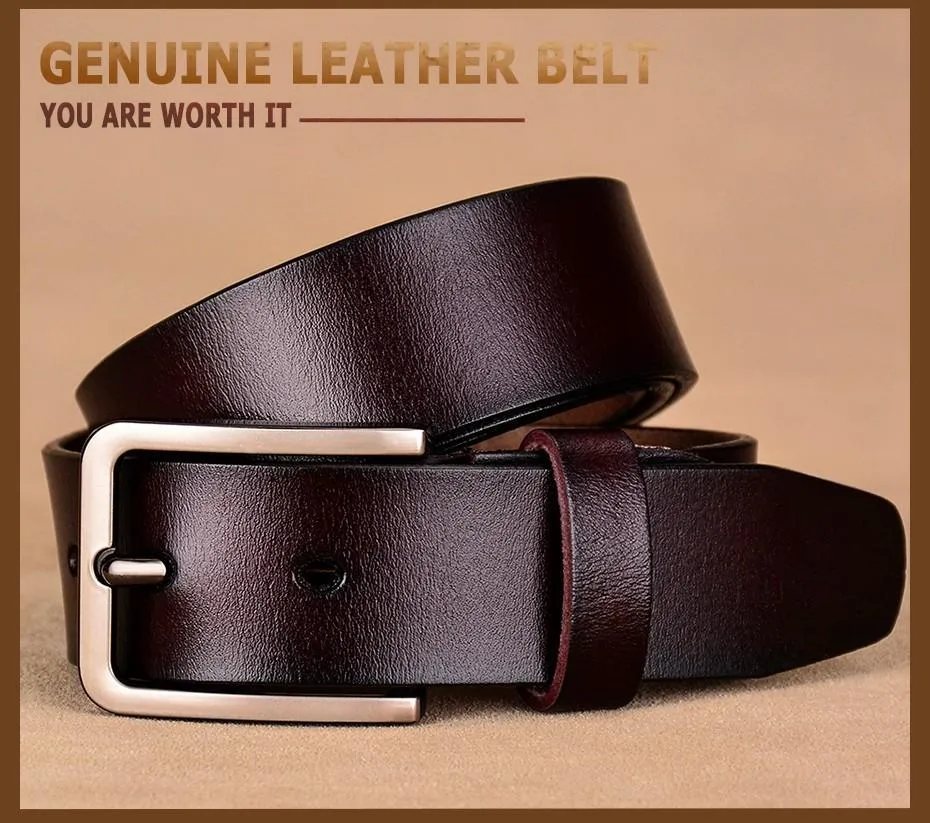 Luxury Female Second Layer Cow Skin Black Leather Strap Pin Buckle Belt on Clearance