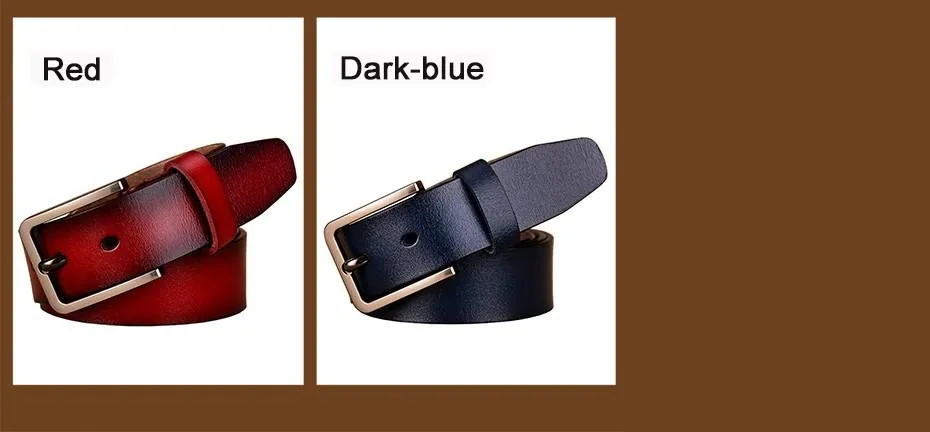 Luxury Female Second Layer Cow Skin Black Leather Strap Pin Buckle Belt on Clearance