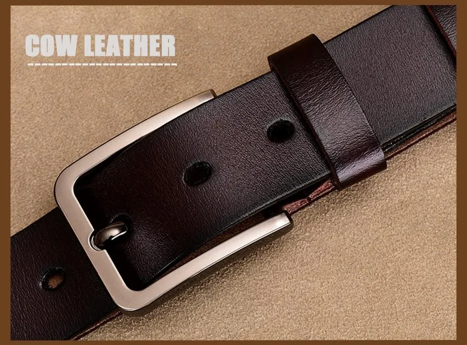 Luxury Female Second Layer Cow Skin Black Leather Strap Pin Buckle Belt on Clearance