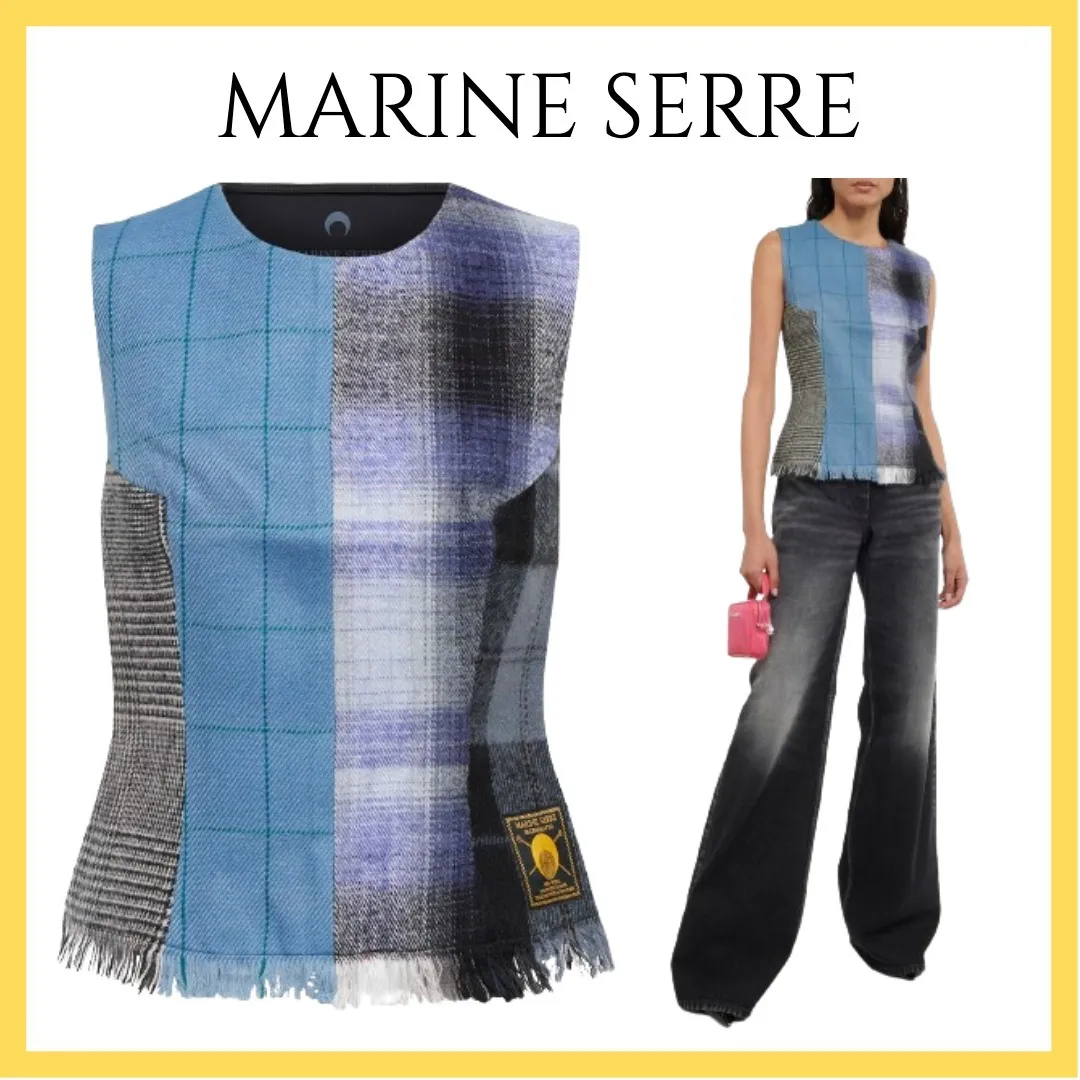 MARINE SERRE  |Crew Neck Gingham Glen Patterns Tartan Other Plaid Patterns