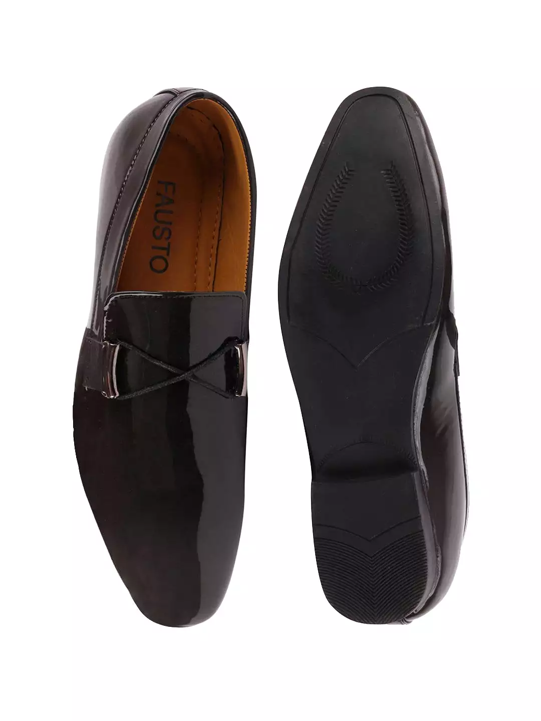 Men Black Casual Patent Leather Slip-On Loafers