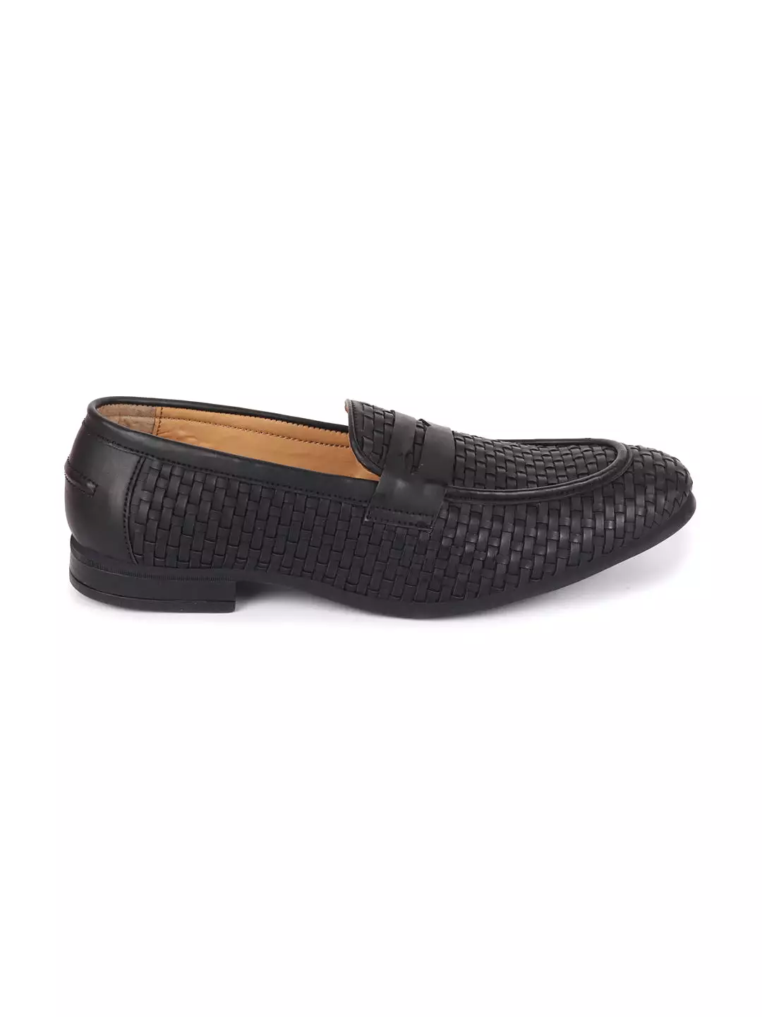 Men Black Hand Knitted Design Penny Loafer Slip On Shoes