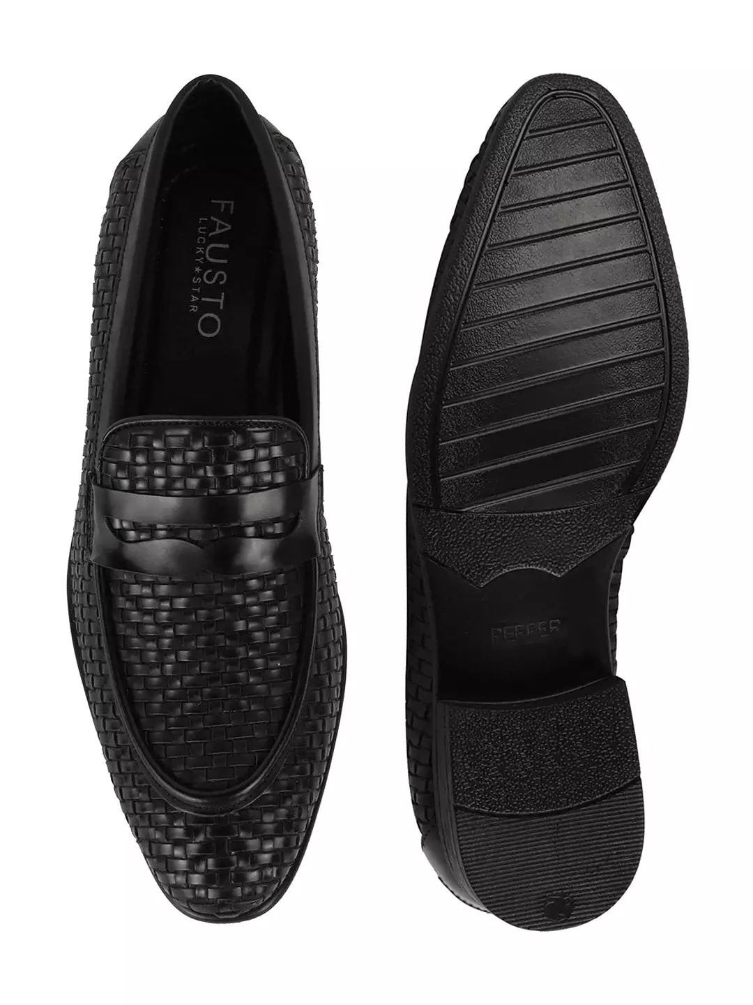 Men Black Hand Knitted Slip On Penny Loafers