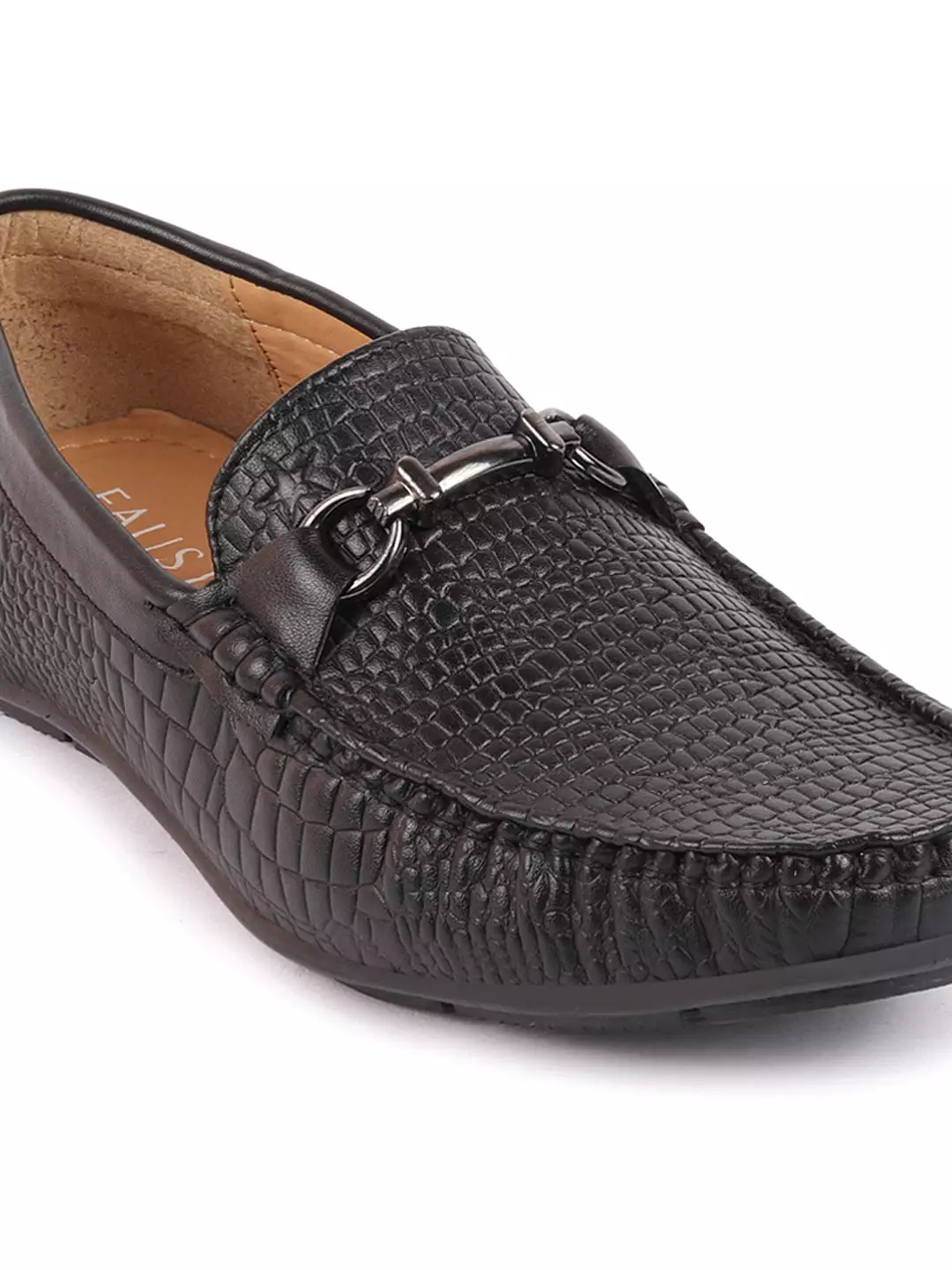 Men Black Horsebit Buckle Embossed Casual/Dress Loafer Shoes