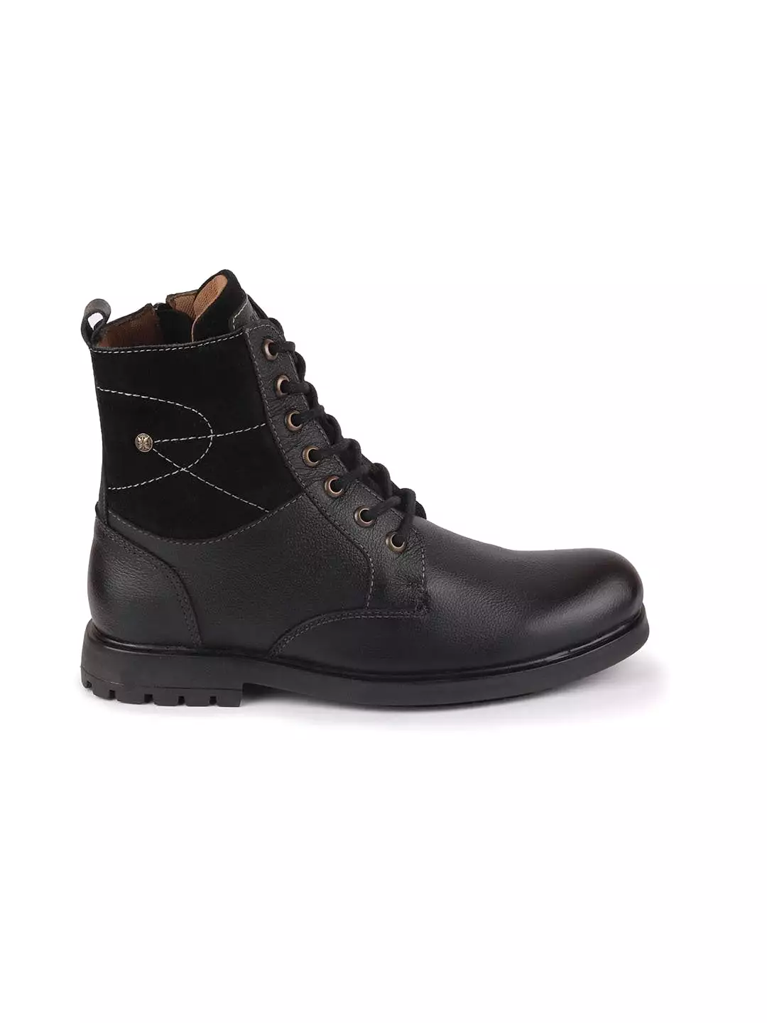 Men Black Leather Lace Up High Top Boots