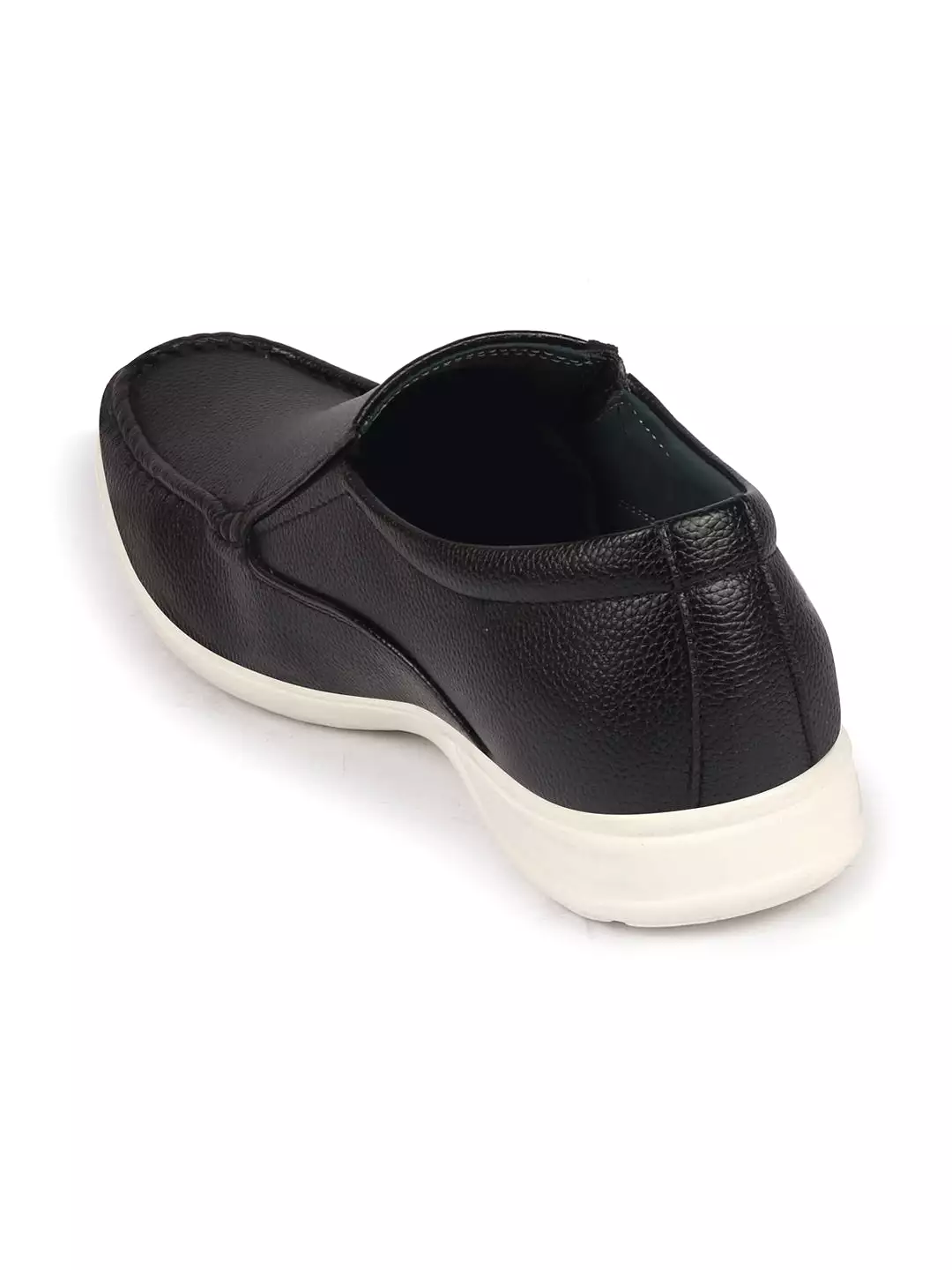 Men Black Side Stitched Casual Comfort Slip-On Loafer Shoes