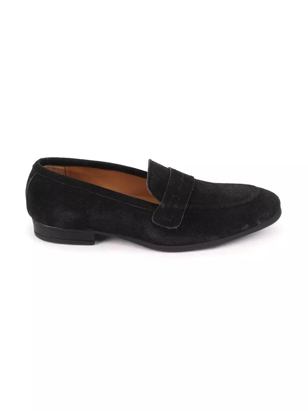 Men Black Suede Leather Penny Loafer Shoes