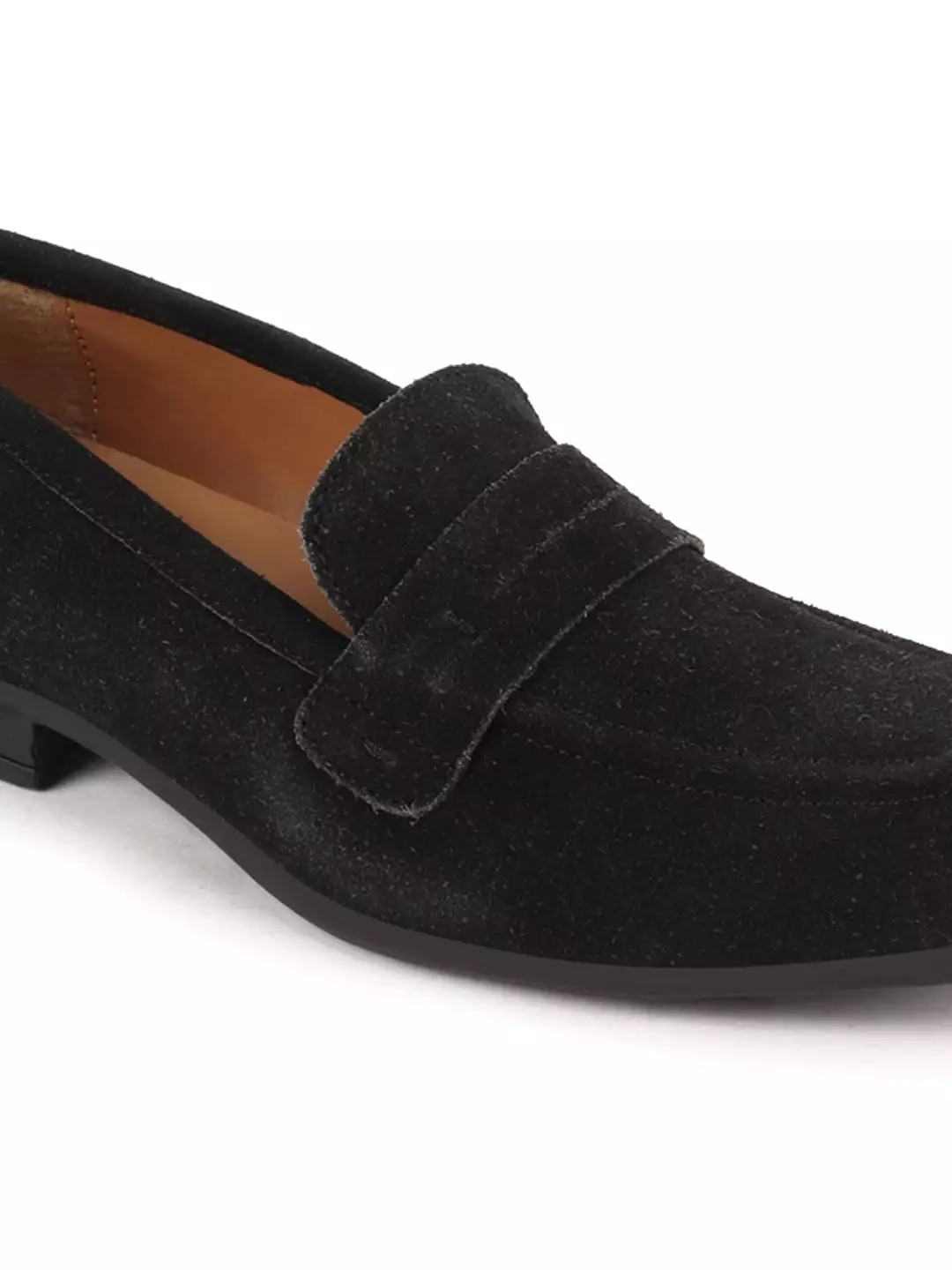 Men Black Suede Leather Penny Loafer Shoes