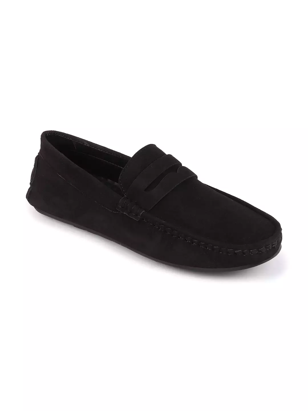 Men Black Suede Leather Side Stitched Driving Loafer and Moccasin