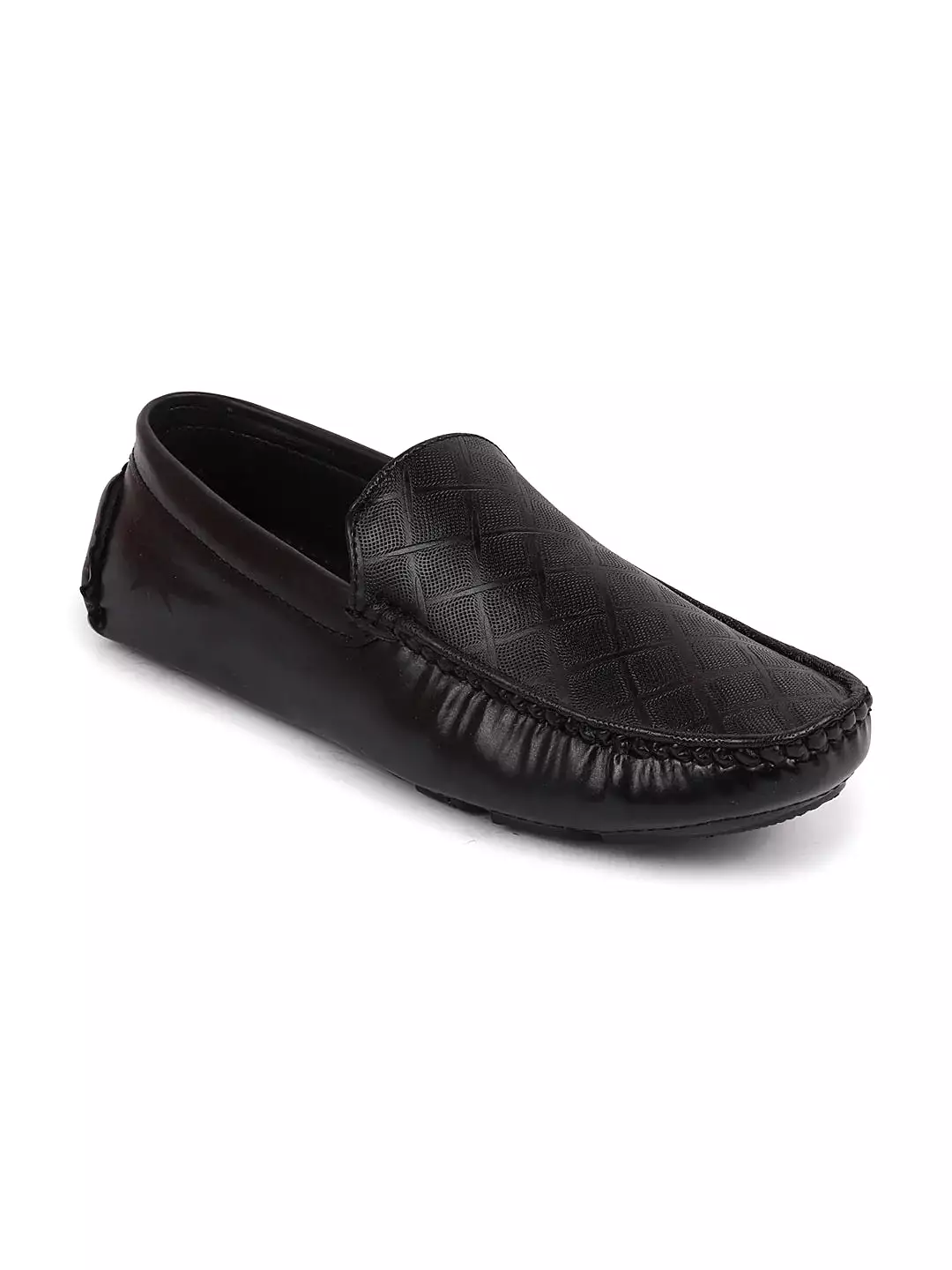 Men Black Textured Design Casual Classic Slip On Driving Loafer and Moccasins