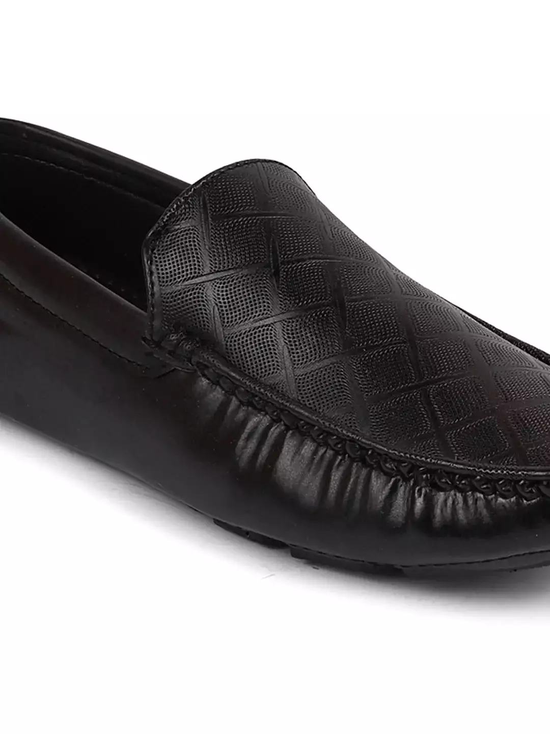 Men Black Textured Design Casual Classic Slip On Driving Loafer and Moccasins