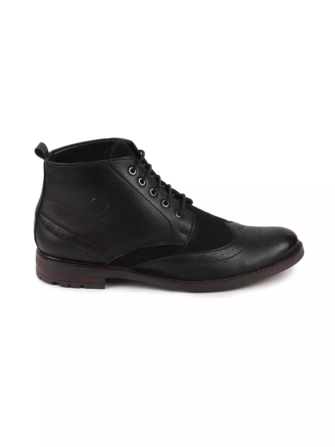 Men Black Wingtip Lace Up Boots