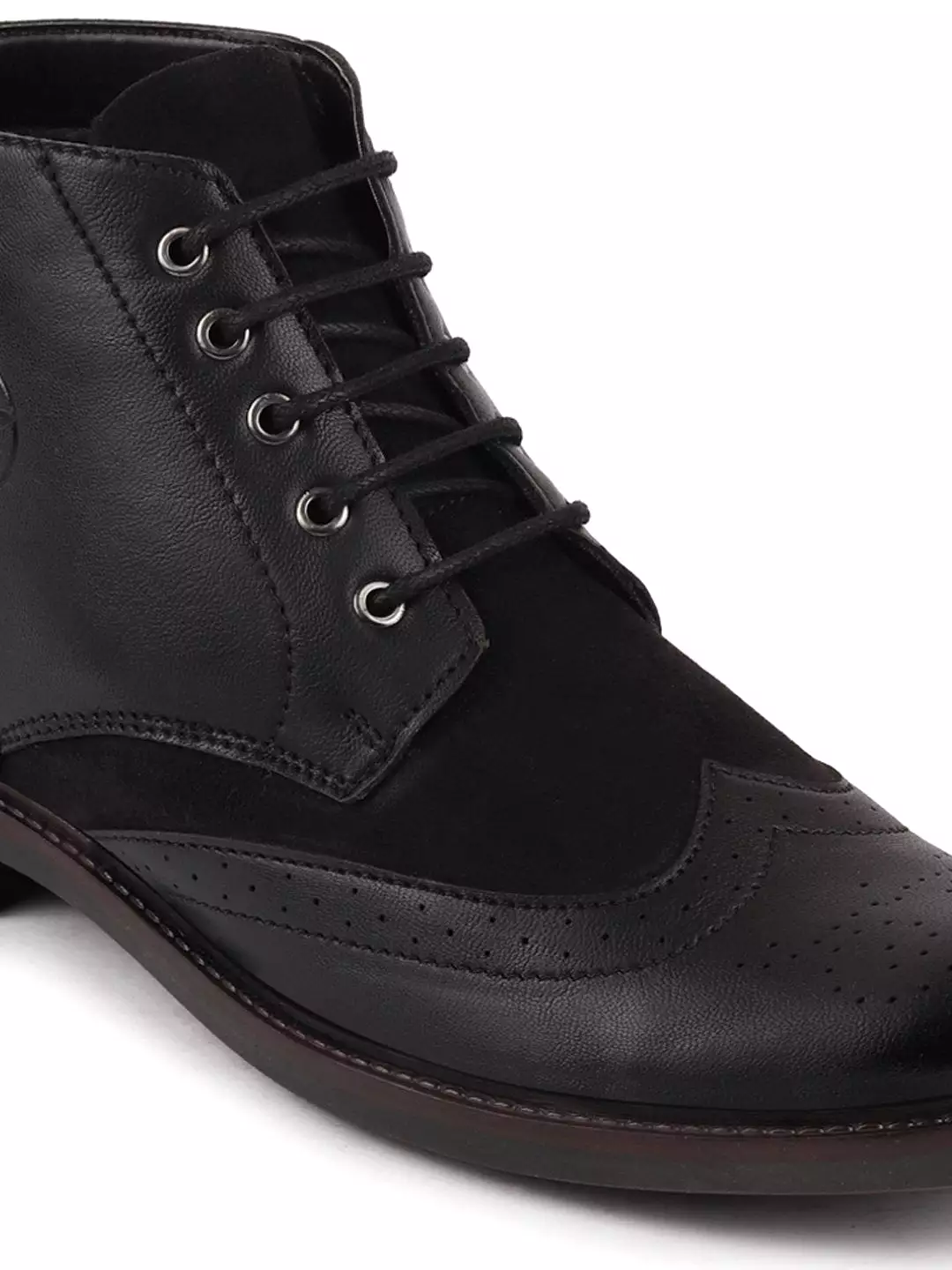 Men Black Wingtip Lace Up Boots