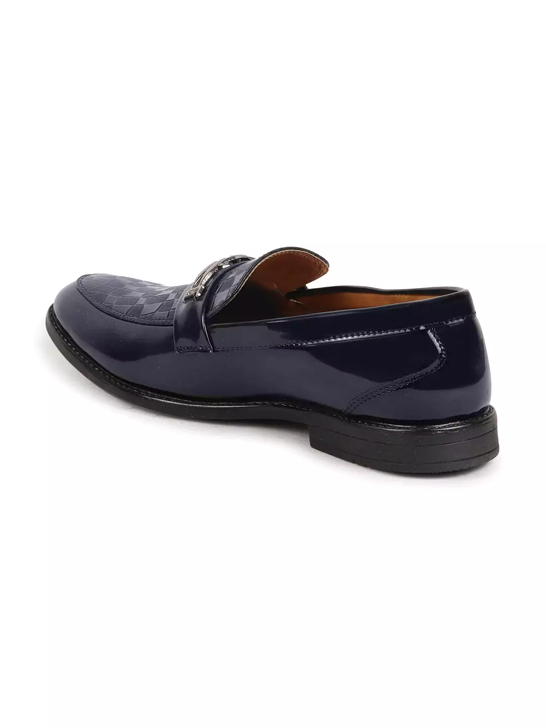 Men Blue Casual Patent Leather Slip-On Loafers