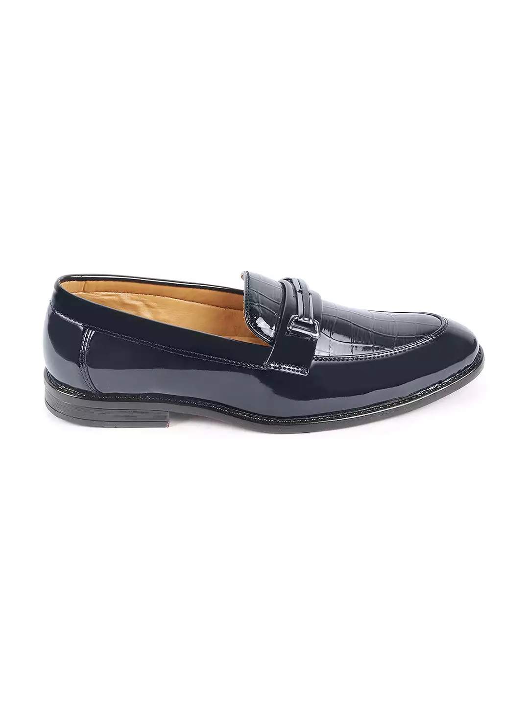 Men Blue Casual Patent Leather Slip-On Loafers