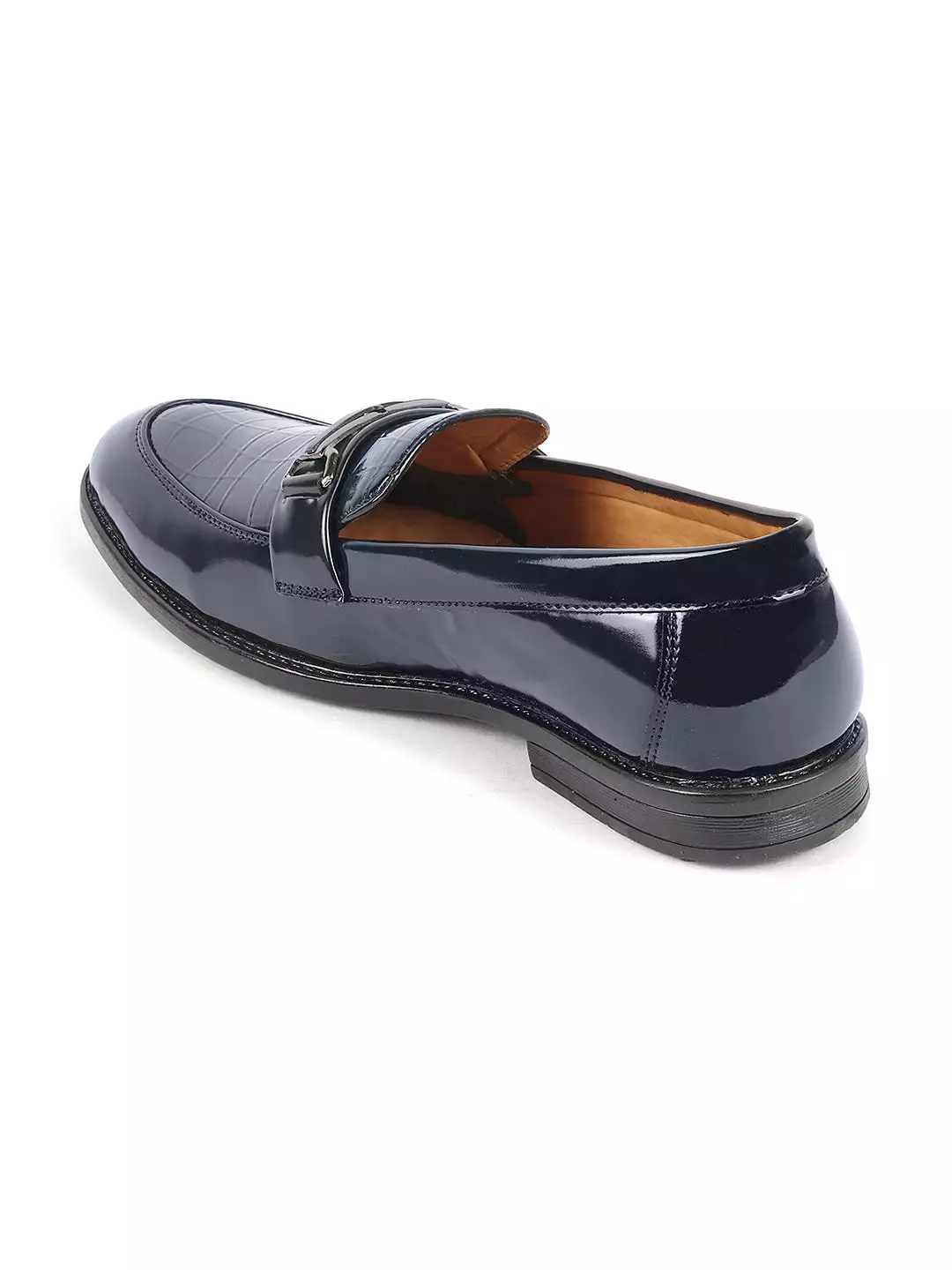 Men Blue Casual Patent Leather Slip-On Loafers