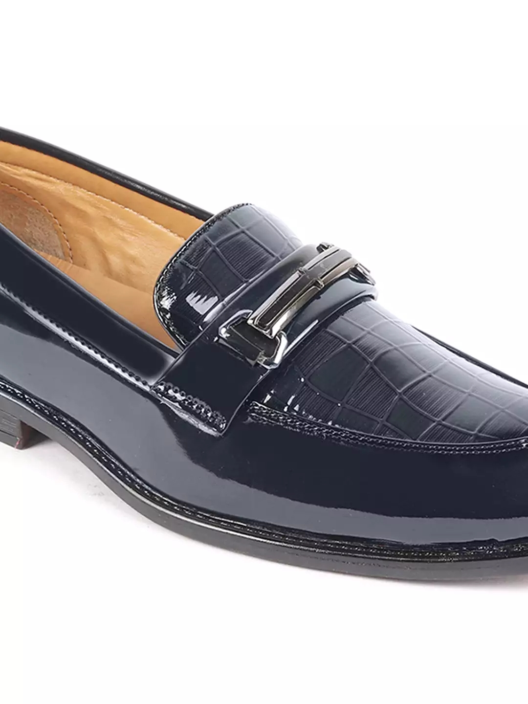 Men Blue Casual Patent Leather Slip-On Loafers