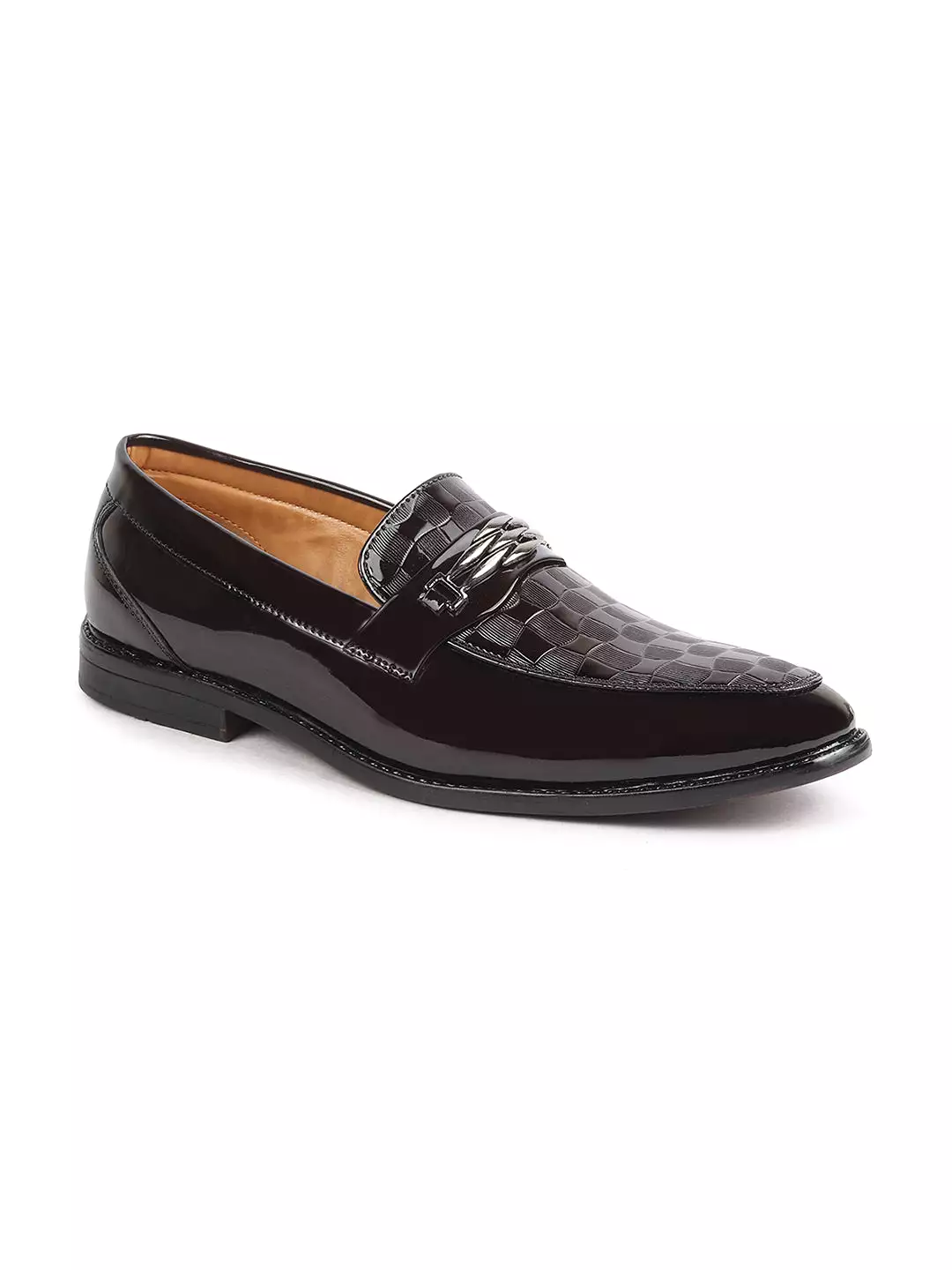 Men Brown Casual Patent Leather Slip-On Loafers