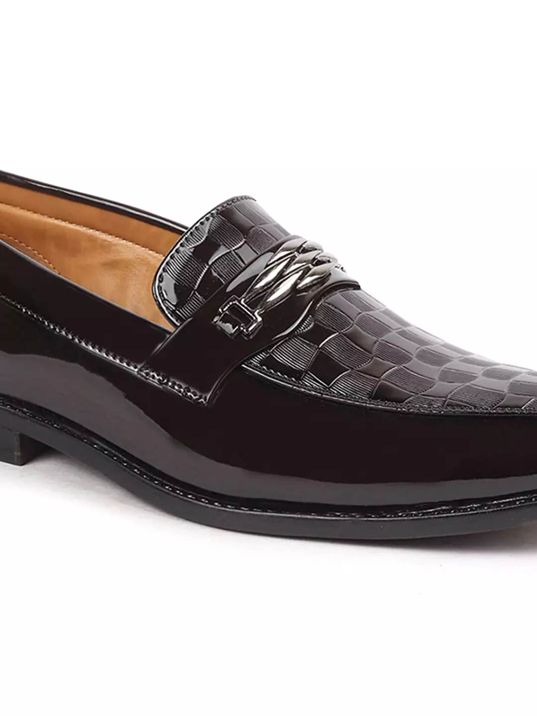 Men Brown Casual Patent Leather Slip-On Loafers